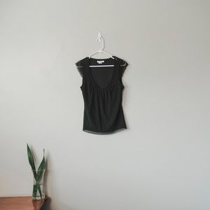 I.C.E CROCHET NECK DETAIL FLUTTER SLEEVES BLACK